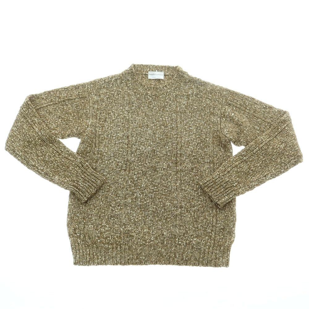 【中古】セッテフィーリ カシミア Settefili Cashmere アルパカ混コットン クルーネック プルオーバーニット カーキxホワイト【 46 】【 状態ランクB 】【 メンズ 】