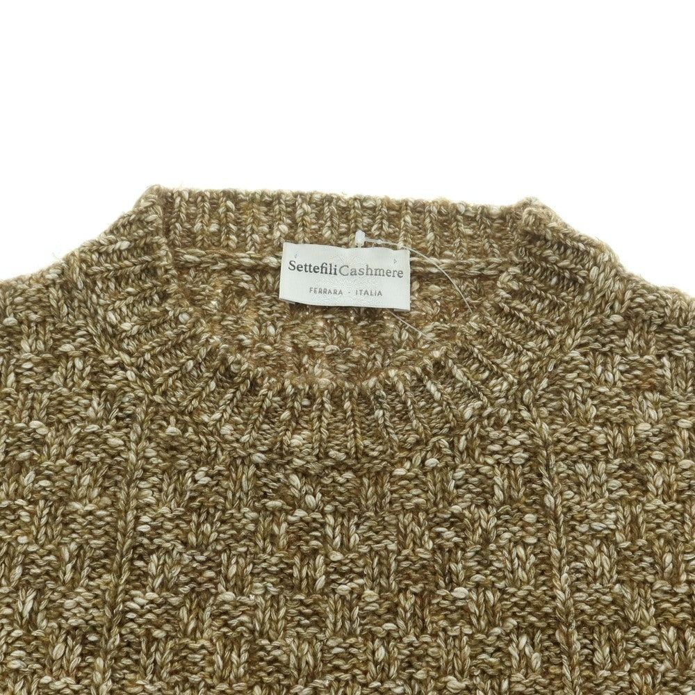 【中古】セッテフィーリ カシミア Settefili Cashmere アルパカ混コットン クルーネック プルオーバーニット カーキxホワイト【 46 】【 状態ランクB 】【 メンズ 】