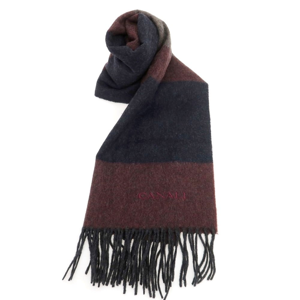 【中古】カナーリ CANALI カシミヤ マフラー ボルドーxダークネイビー【 状態ランクA 】【 メンズ 】