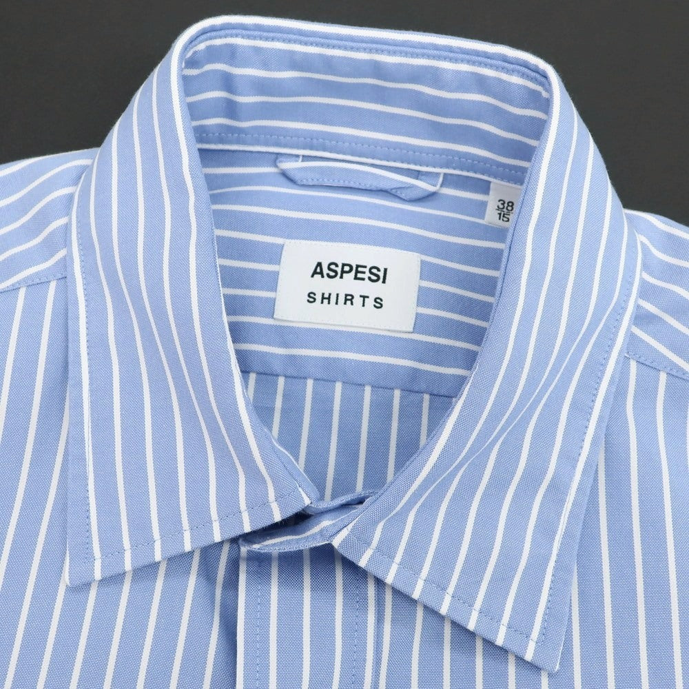 【中古】アスペジ ASPESI コットン ストライプ レギュラーカラー カジュアルシャツ ライトブルーxホワイト【 38 】【 状態ランクA 】【 メンズ 】