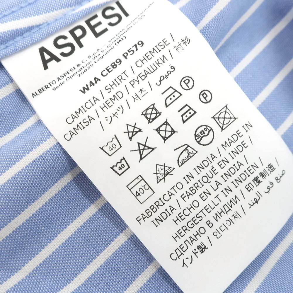 【中古】アスペジ ASPESI コットン ストライプ レギュラーカラー カジュアルシャツ ライトブルーxホワイト【 38 】【 状態ランクA 】【 メンズ 】