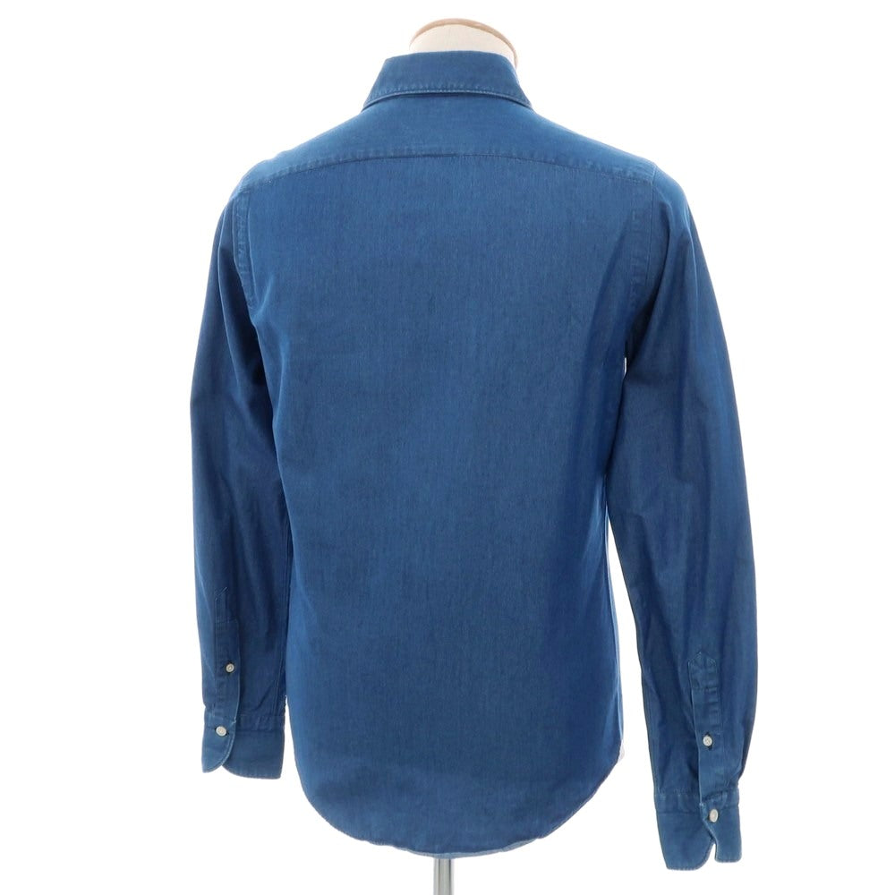【中古】フィナモレ Finamore コットン ホリゾンタルカラー カジュアルシャツ ブルー系【 37 】【 状態ランクC 】【 メンズ 】