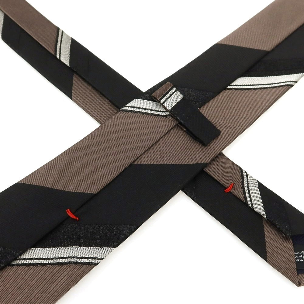 【中古】フィオリオ FIORIO シルク ストライプ柄ネクタイ ウォームグレーxブラック【 状態ランクB 】【 メンズ 】