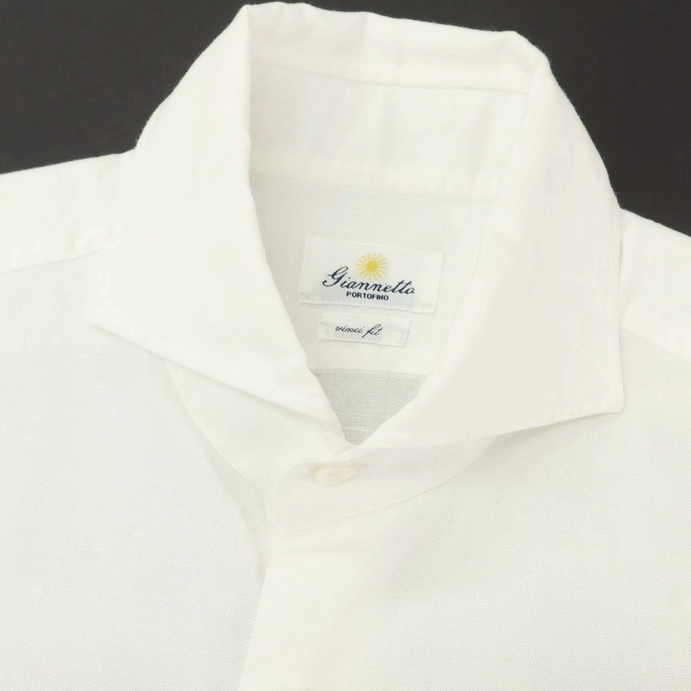 【中古】ジャンネット giannetto コットンリネン ホリゾンタルカラー ドレスシャツ ホワイト【 40 】【 状態ランクB 】【 メンズ 】