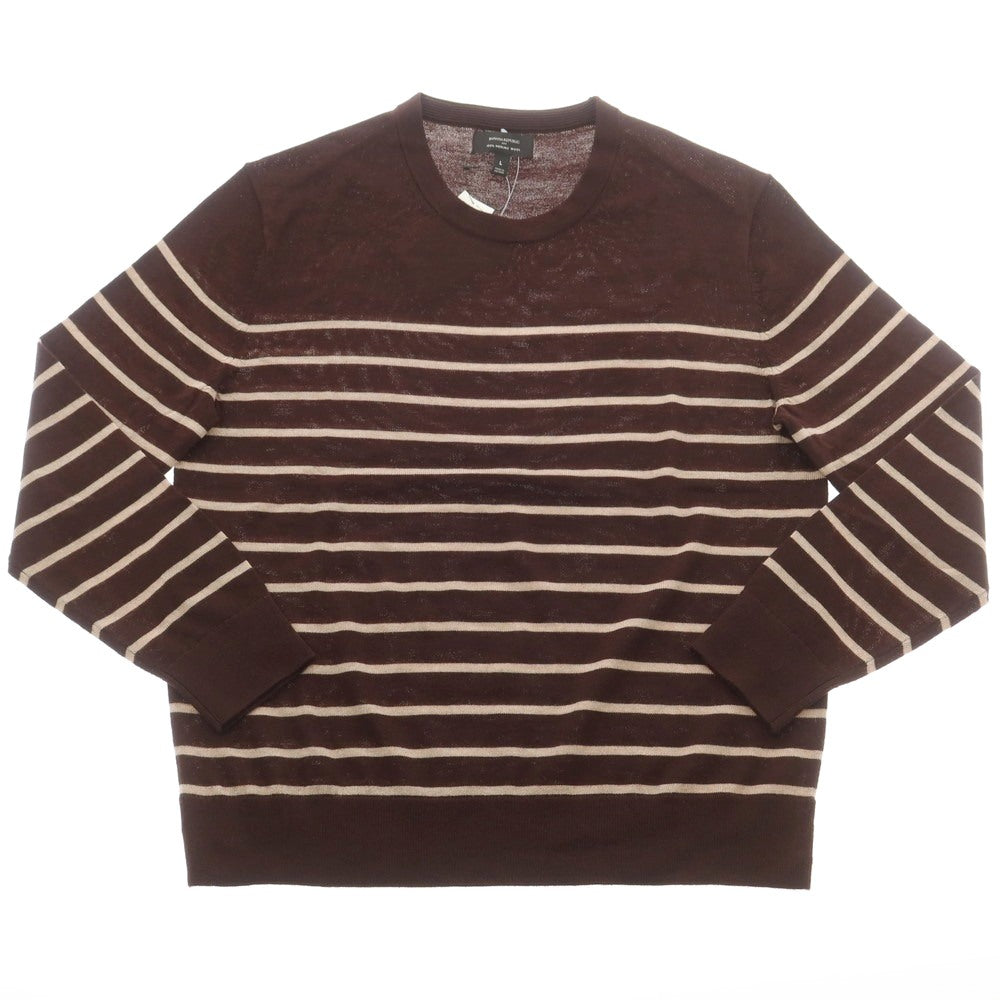【中古】【未使用】バナナリパブリック Banana Republic ウール ボーダー クルーネック プルオーバーニット ダークブラウンxベージュ系【 L 】【 状態ランクS 】【 メンズ 】
