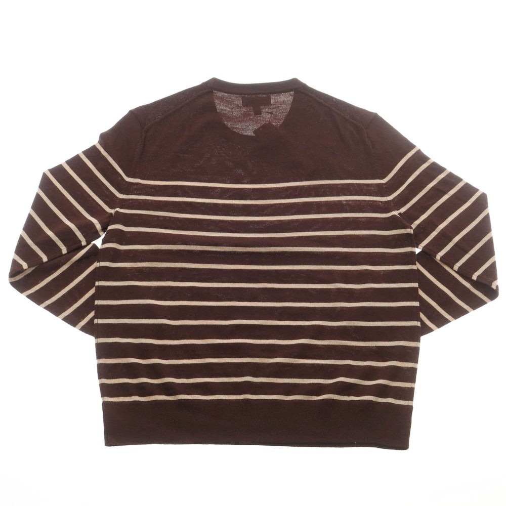 【中古】【未使用】バナナリパブリック Banana Republic ウール ボーダー クルーネック プルオーバーニット ダークブラウンxベージュ系【 L 】【 状態ランクS 】【 メンズ 】