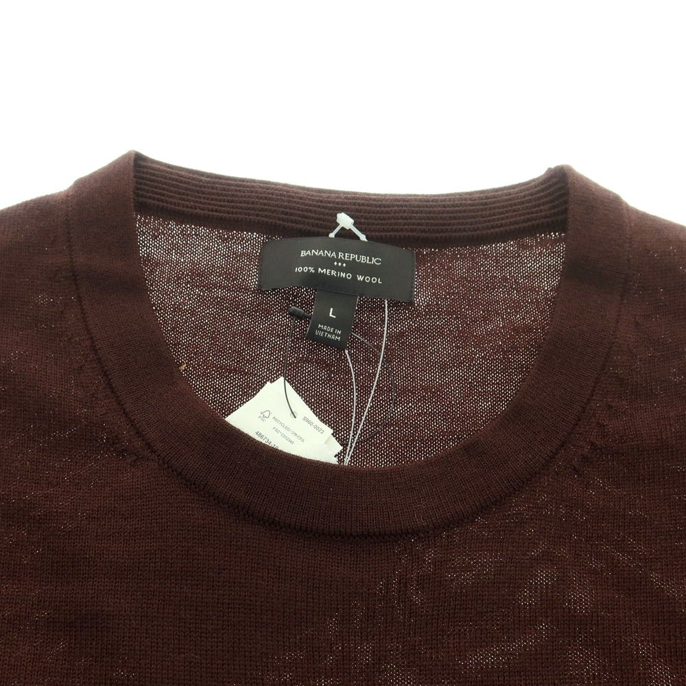 【中古】【未使用】バナナリパブリック Banana Republic ウール ボーダー クルーネック プルオーバーニット ダークブラウンxベージュ系【 L 】【 状態ランクS 】【 メンズ 】