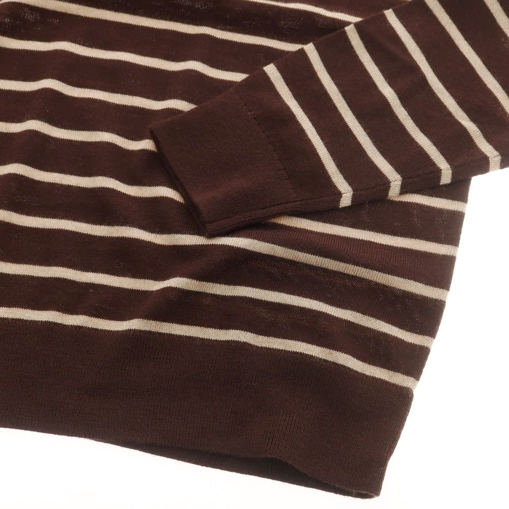 【中古】【未使用】バナナリパブリック Banana Republic ウール ボーダー クルーネック プルオーバーニット ダークブラウンxベージュ系【 L 】【 状態ランクS 】【 メンズ 】