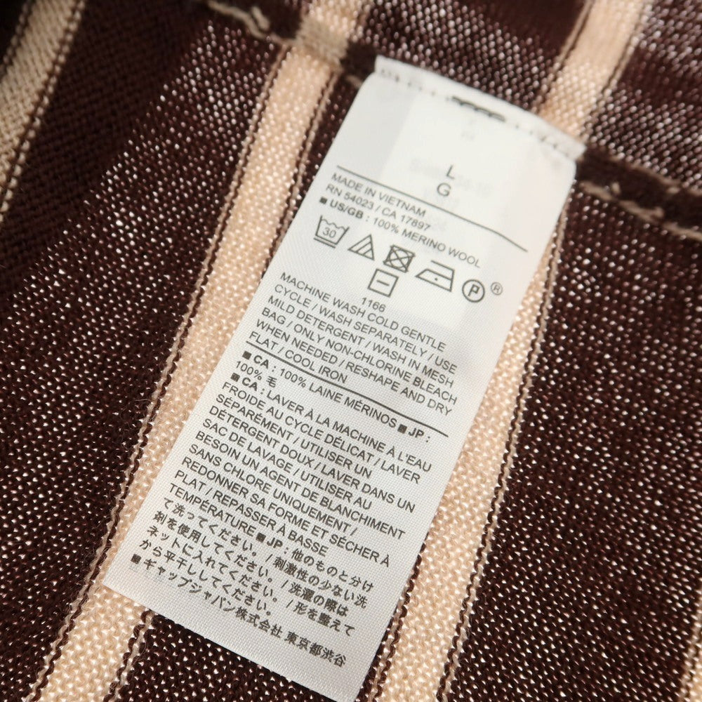 【中古】【未使用】バナナリパブリック Banana Republic ウール ボーダー クルーネック プルオーバーニット ダークブラウンxベージュ系【 L 】【 状態ランクS 】【 メンズ 】