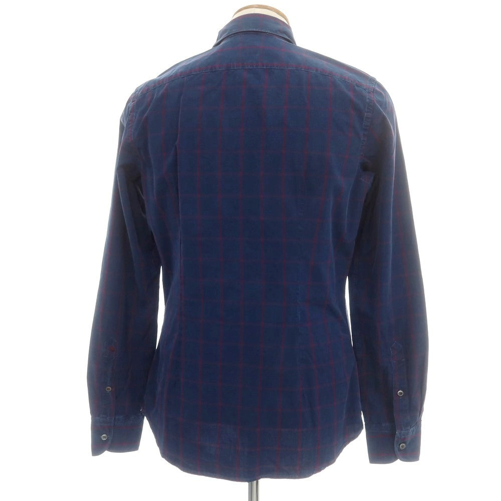 【中古】グランシャツ Glanshirt コットン チェック セミワイドカラー カジュアルシャツ ネイビー【 40 】【 状態ランクA 】【 メンズ 】