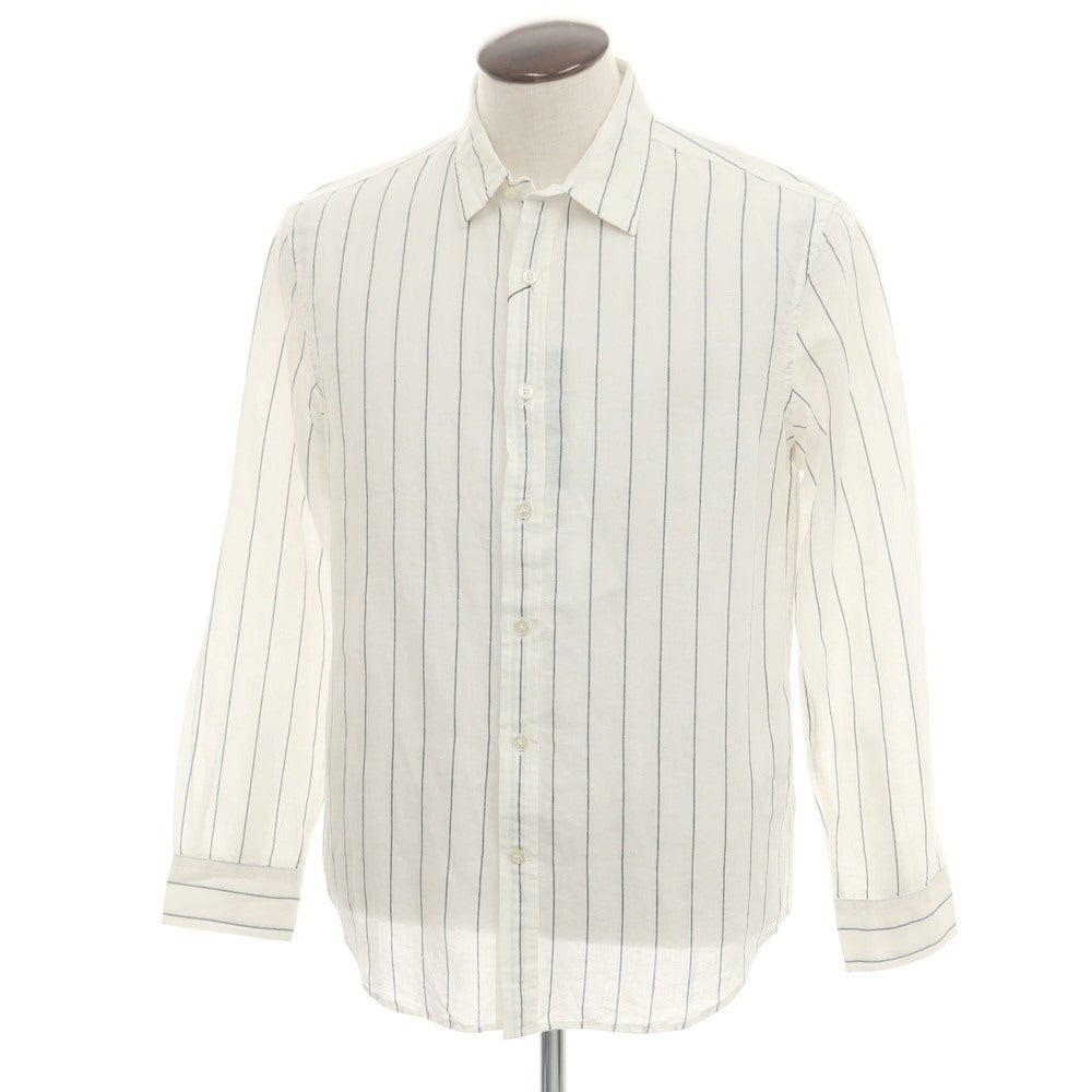 【中古】【未使用】バナナリパブリック Banana Republic リネンコットン ストライプ レギュラーカラー カジュアルシャツ ホワイトxネイビー【 L 】【 状態ランクS 】【 メンズ 】