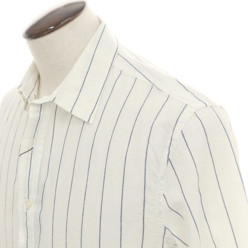【中古】【未使用】バナナリパブリック Banana Republic リネンコットン ストライプ レギュラーカラー カジュアルシャツ ホワイトxネイビー【 L 】【 状態ランクS 】【 メンズ 】