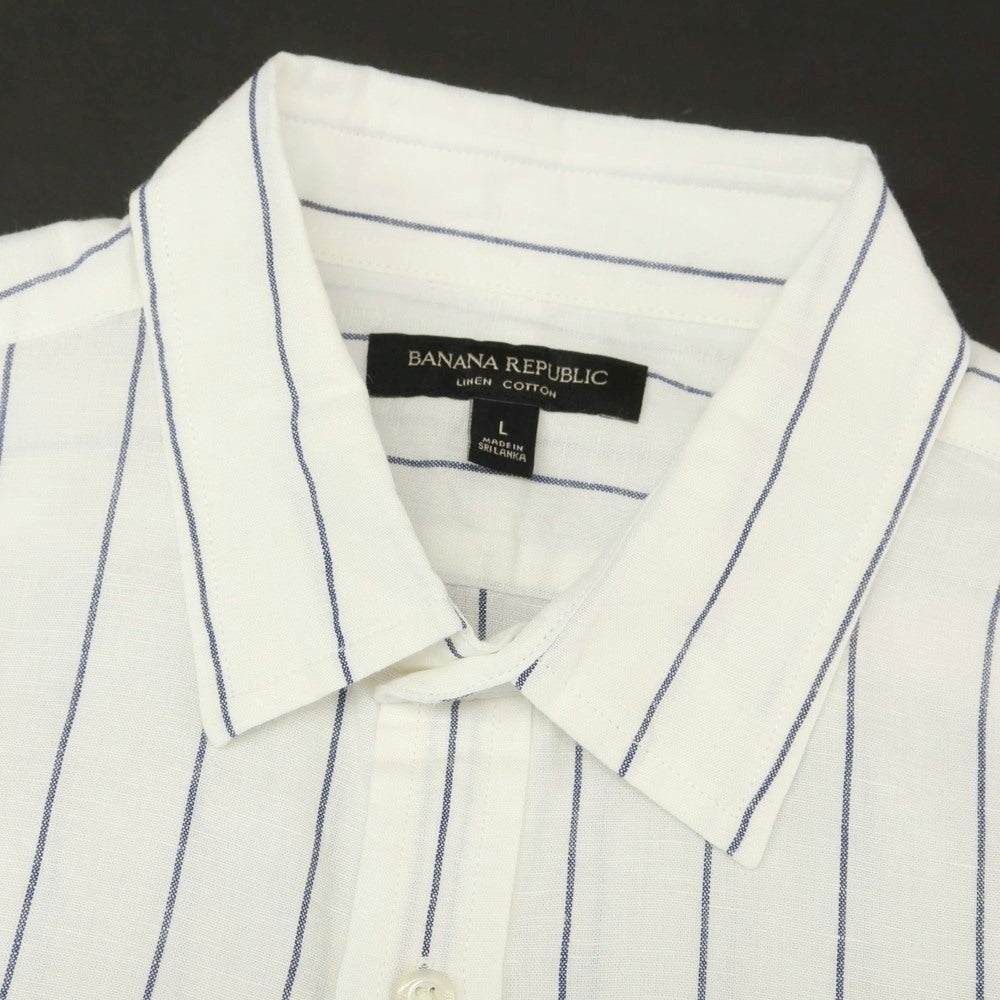 【中古】【未使用】バナナリパブリック Banana Republic リネンコットン ストライプ レギュラーカラー カジュアルシャツ ホワイトxネイビー【 L 】【 状態ランクS 】【 メンズ 】