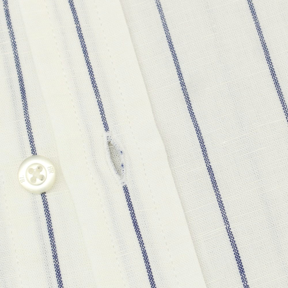 【中古】【未使用】バナナリパブリック Banana Republic リネンコットン ストライプ レギュラーカラー カジュアルシャツ ホワイトxネイビー【 L 】【 状態ランクS 】【 メンズ 】