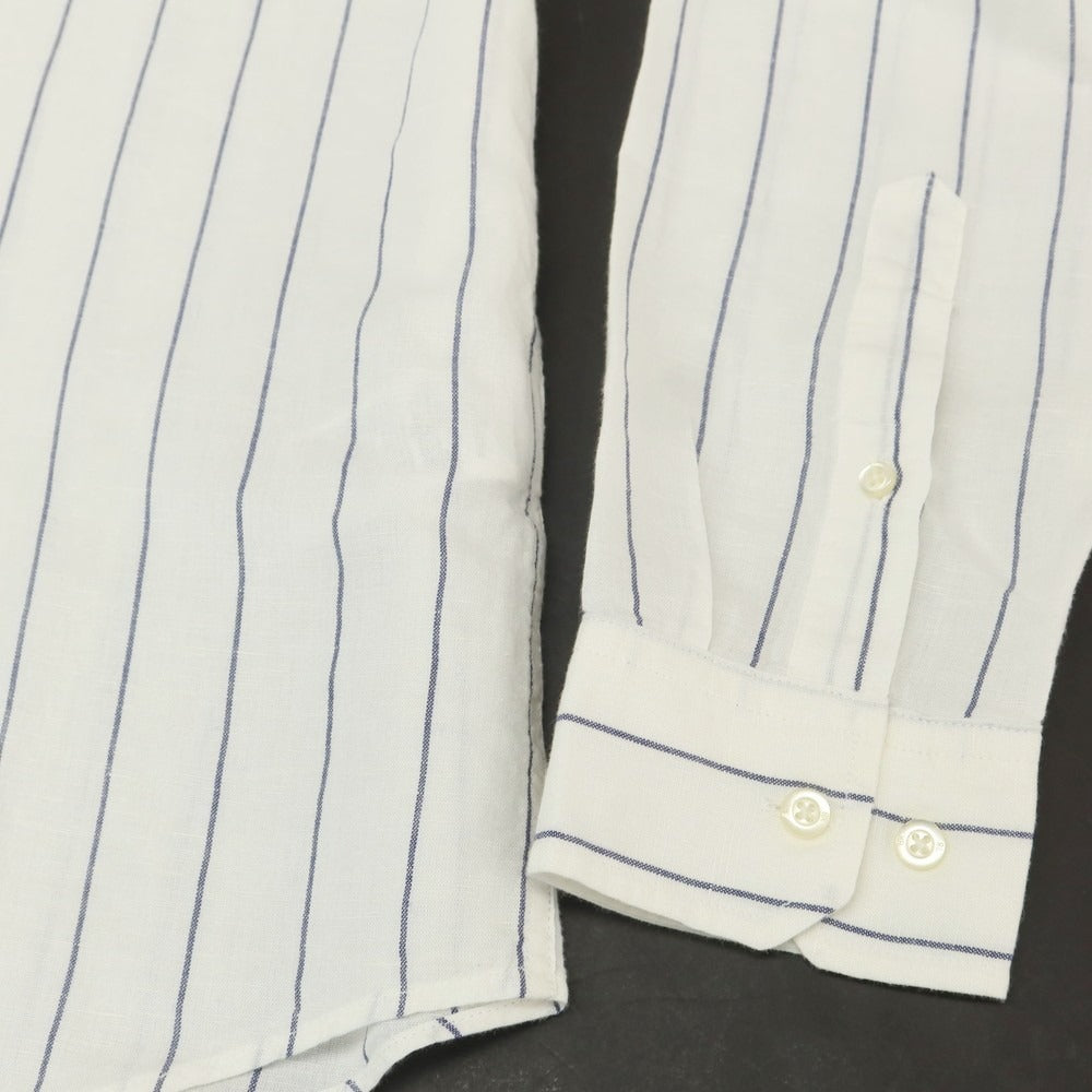 【中古】【未使用】バナナリパブリック Banana Republic リネンコットン ストライプ レギュラーカラー カジュアルシャツ ホワイトxネイビー【 L 】【 状態ランクS 】【 メンズ 】