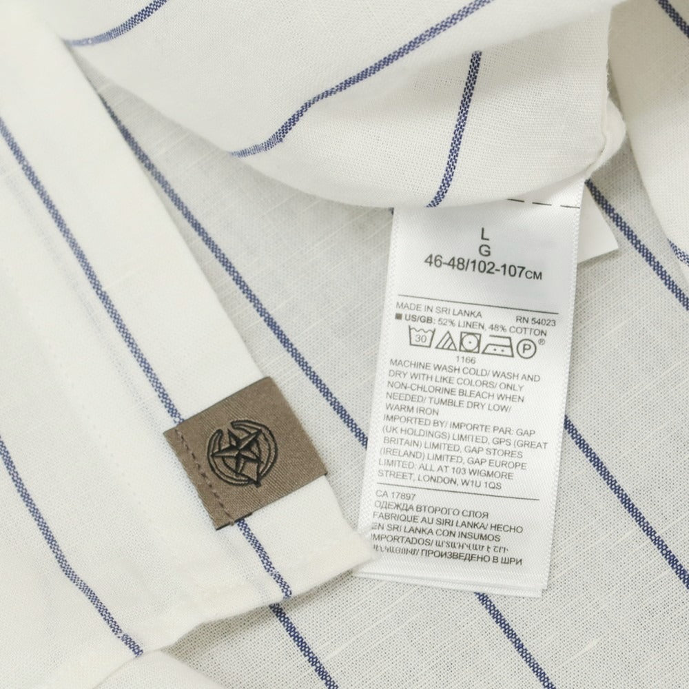 【中古】【未使用】バナナリパブリック Banana Republic リネンコットン ストライプ レギュラーカラー カジュアルシャツ ホワイトxネイビー【 L 】【 状態ランクS 】【 メンズ 】
