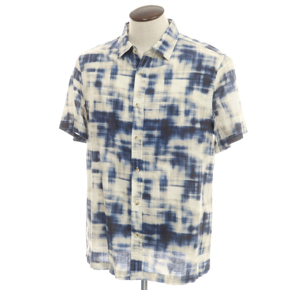 【中古】バナナリパブリック Banana Republic リネンコットン 半袖シャツ ネイビーxベージュ【 L 】【 状態ランクB 】【 メンズ 】