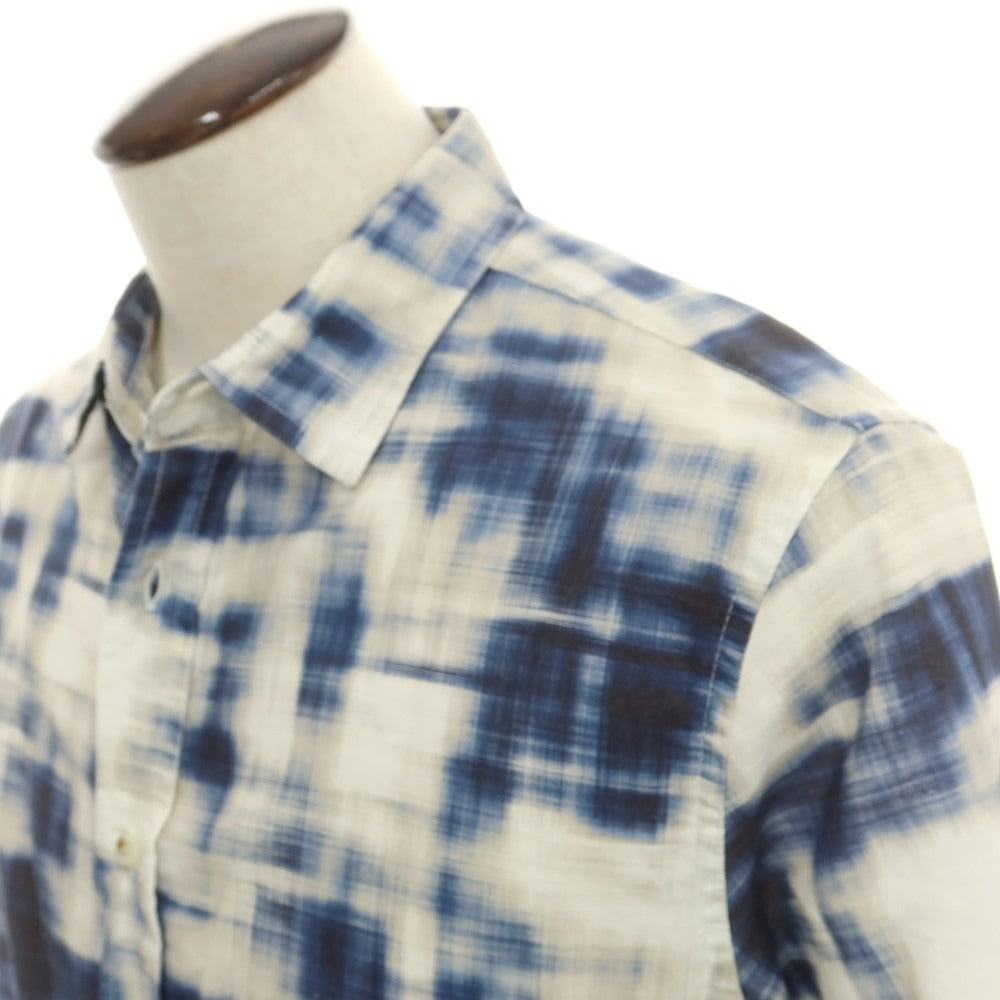 【中古】バナナリパブリック Banana Republic リネンコットン 半袖シャツ ネイビーxベージュ【 L 】【 状態ランクB 】【 メンズ 】