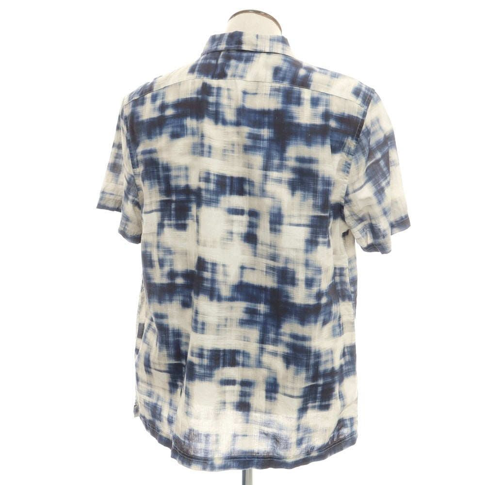 【中古】バナナリパブリック Banana Republic リネンコットン 半袖シャツ ネイビーxベージュ【 L 】【 状態ランクB 】【 メンズ 】
