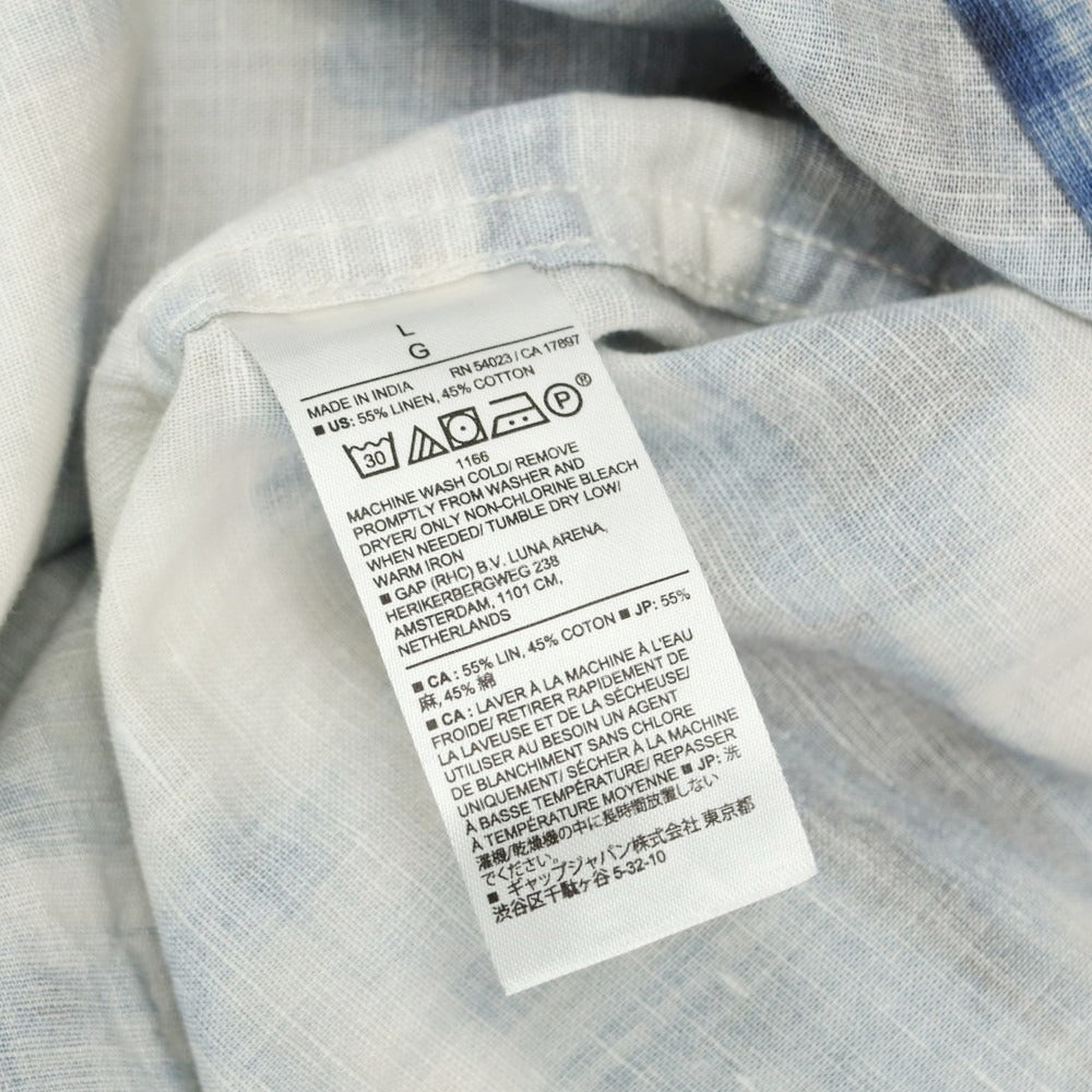 【中古】バナナリパブリック Banana Republic リネンコットン 半袖シャツ ネイビーxベージュ【 L 】【 状態ランクB 】【 メンズ 】