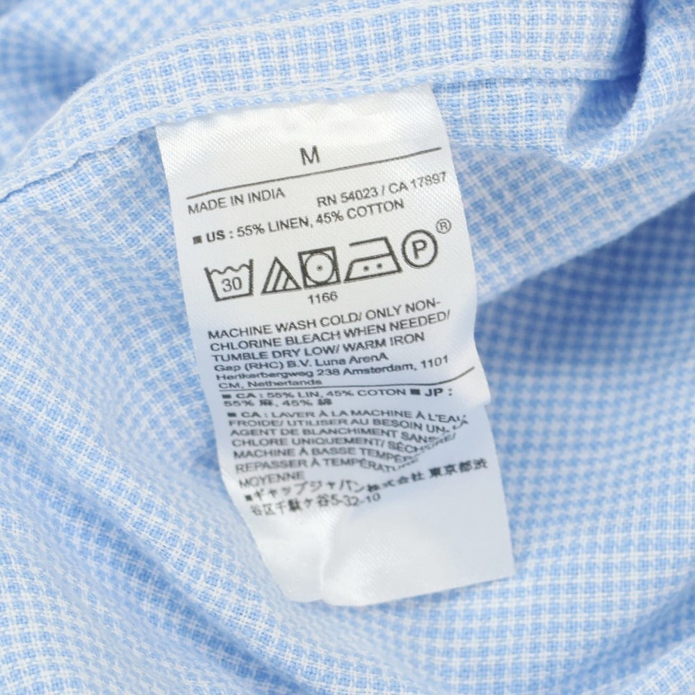 【中古】バナナリパブリック Banana Republic リネンコットン ハウンドトゥース バンドカラー 半袖シャツ ライトブルーxホワイト【 M 】【 状態ランクB 】【 メンズ 】