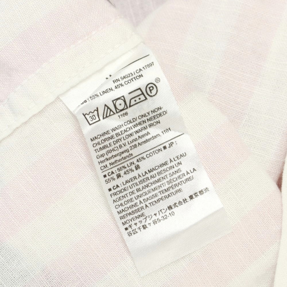 【中古】バナナリパブリック Banana Republic リネンコットン ストライプ バンドカラー 半袖シャツ ライトピンクxホワイト【 M 】【 状態ランクB 】【 メンズ 】