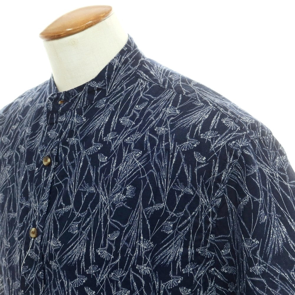 【中古】バナナリパブリック Banana Republic リネンコットン バンドカラー 半袖シャツ ネイビー【 M 】【 状態ランクB 】【 メンズ 】