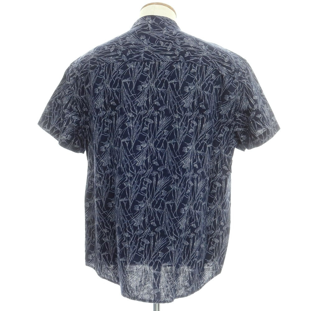 【中古】バナナリパブリック Banana Republic リネンコットン バンドカラー 半袖シャツ ネイビー【 M 】【 状態ランクB 】【 メンズ 】