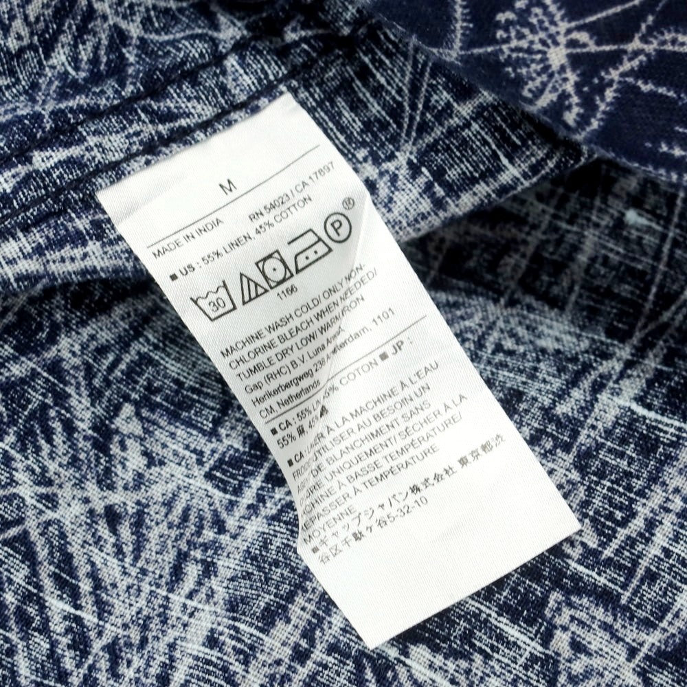 【中古】バナナリパブリック Banana Republic リネンコットン バンドカラー 半袖シャツ ネイビー【 M 】【 状態ランクB 】【 メンズ 】