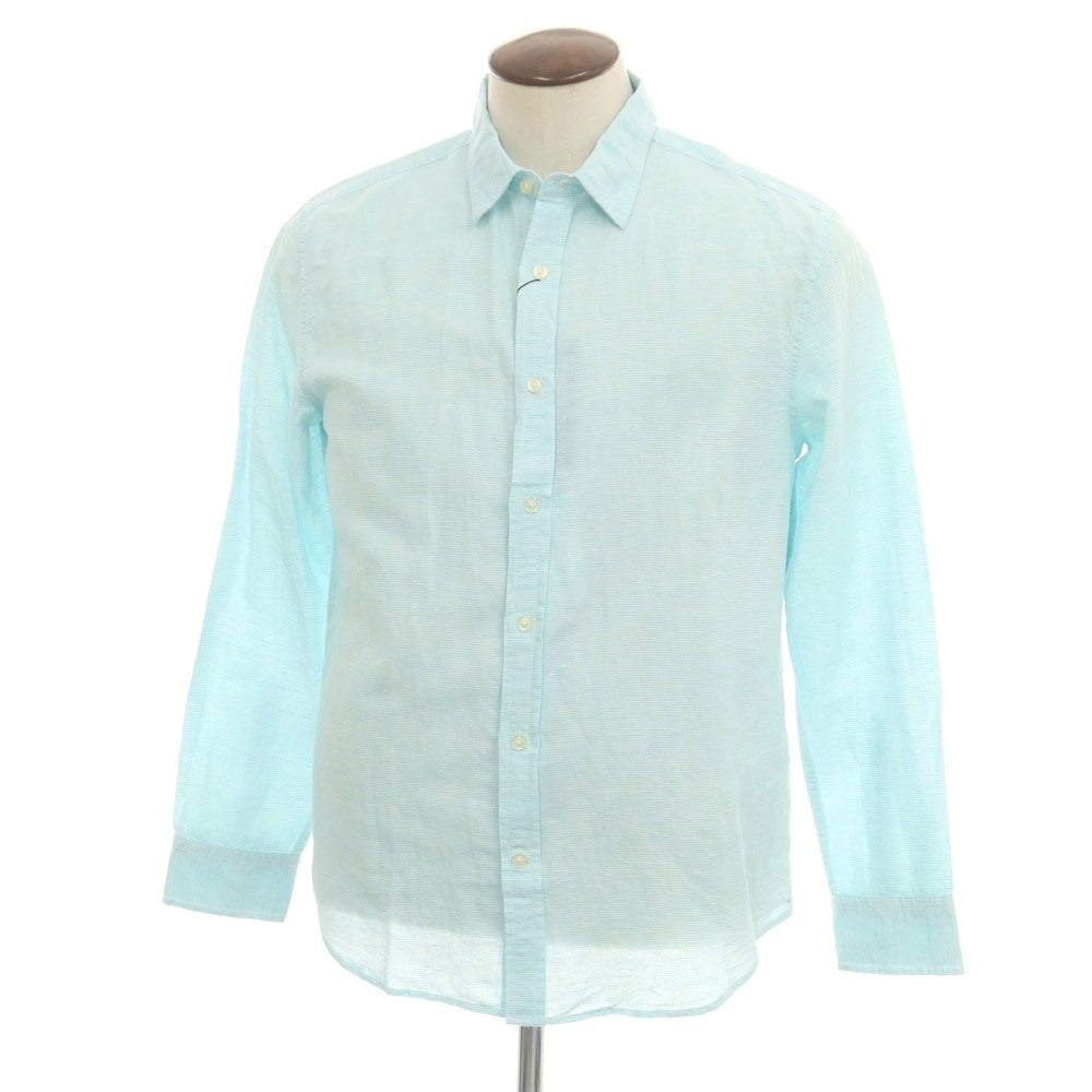 【中古】【未使用】バナナリパブリック Banana Republic リネンコットン レギュラーカラー カジュアルシャツ ライトブルーxホワイト【 L 】【 状態ランクS 】【 メンズ 】