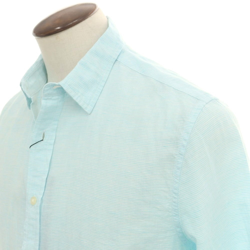 【中古】【未使用】バナナリパブリック Banana Republic リネンコットン レギュラーカラー カジュアルシャツ ライトブルーxホワイト【 L 】【 状態ランクS 】【 メンズ 】