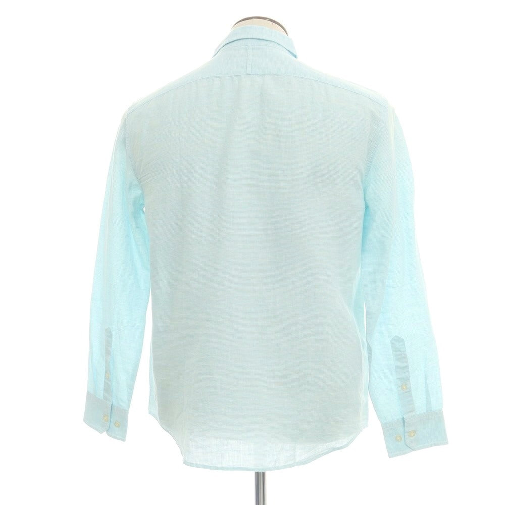 【中古】【未使用】バナナリパブリック Banana Republic リネンコットン レギュラーカラー カジュアルシャツ ライトブルーxホワイト【 L 】【 状態ランクS 】【 メンズ 】