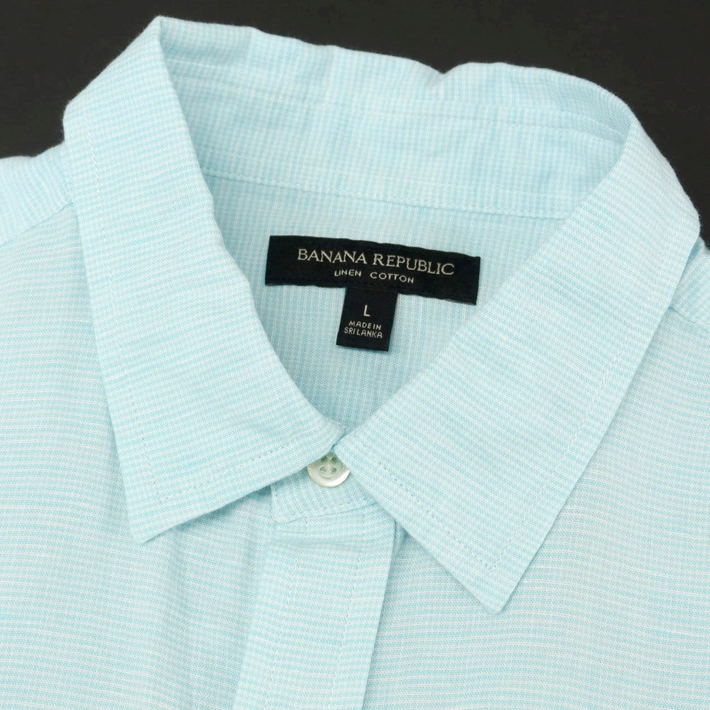 【中古】【未使用】バナナリパブリック Banana Republic リネンコットン レギュラーカラー カジュアルシャツ ライトブルーxホワイト【 L 】【 状態ランクS 】【 メンズ 】