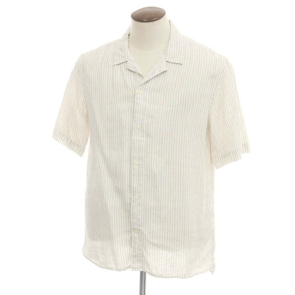 【中古】バナナリパブリック Banana Republic リネンコットン ストライプ オープンカラー 半袖シャツ ホワイトxベージュ【 L 】【 状態ランクB 】【 メンズ 】