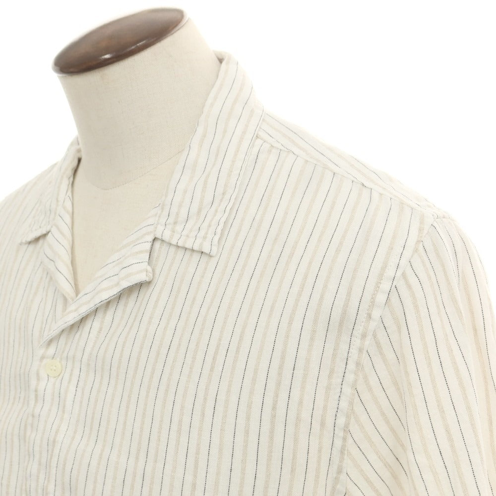 【中古】バナナリパブリック Banana Republic リネンコットン ストライプ オープンカラー 半袖シャツ ホワイトxベージュ【 L 】【 状態ランクB 】【 メンズ 】