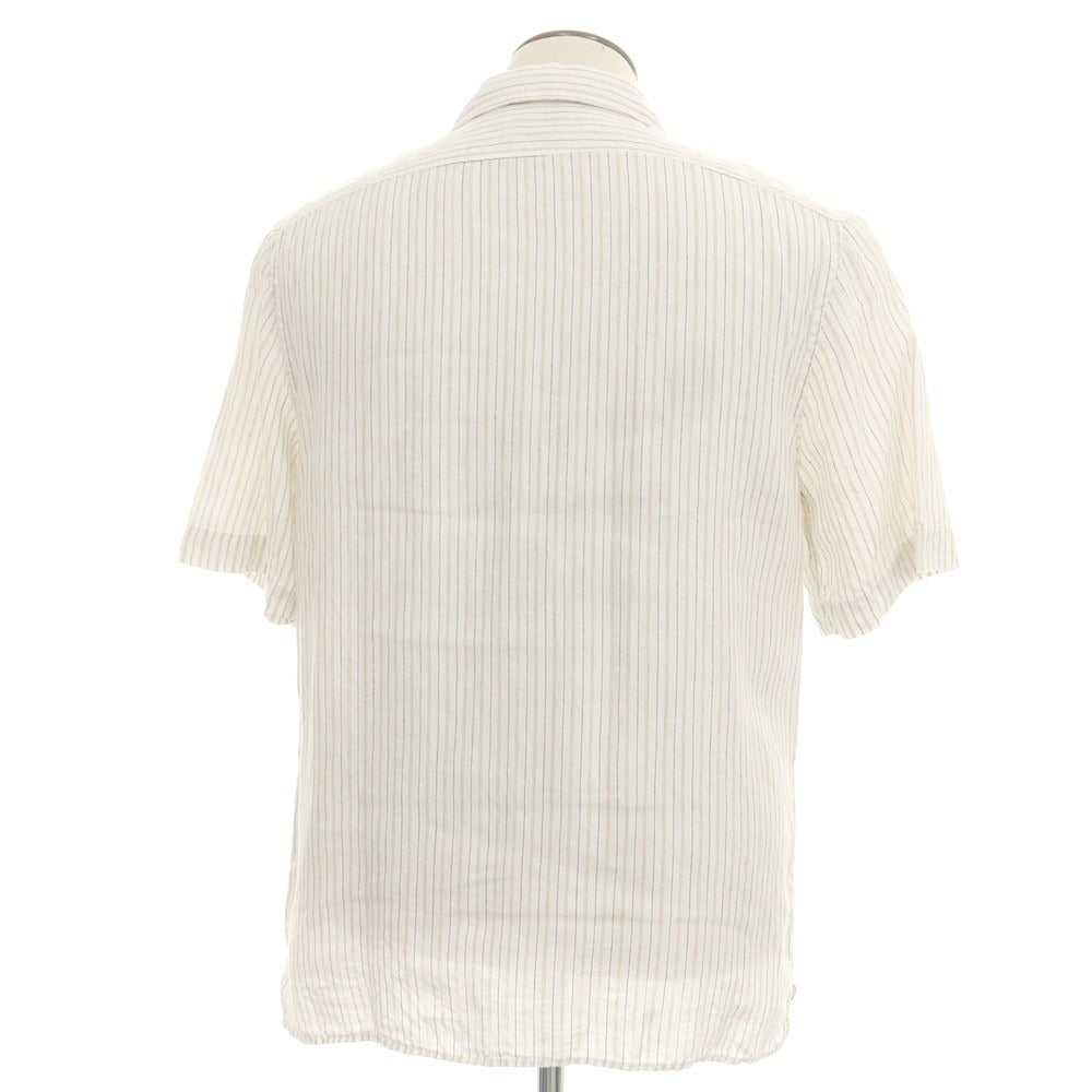 【中古】バナナリパブリック Banana Republic リネンコットン ストライプ オープンカラー 半袖シャツ ホワイトxベージュ【 L 】【 状態ランクB 】【 メンズ 】
