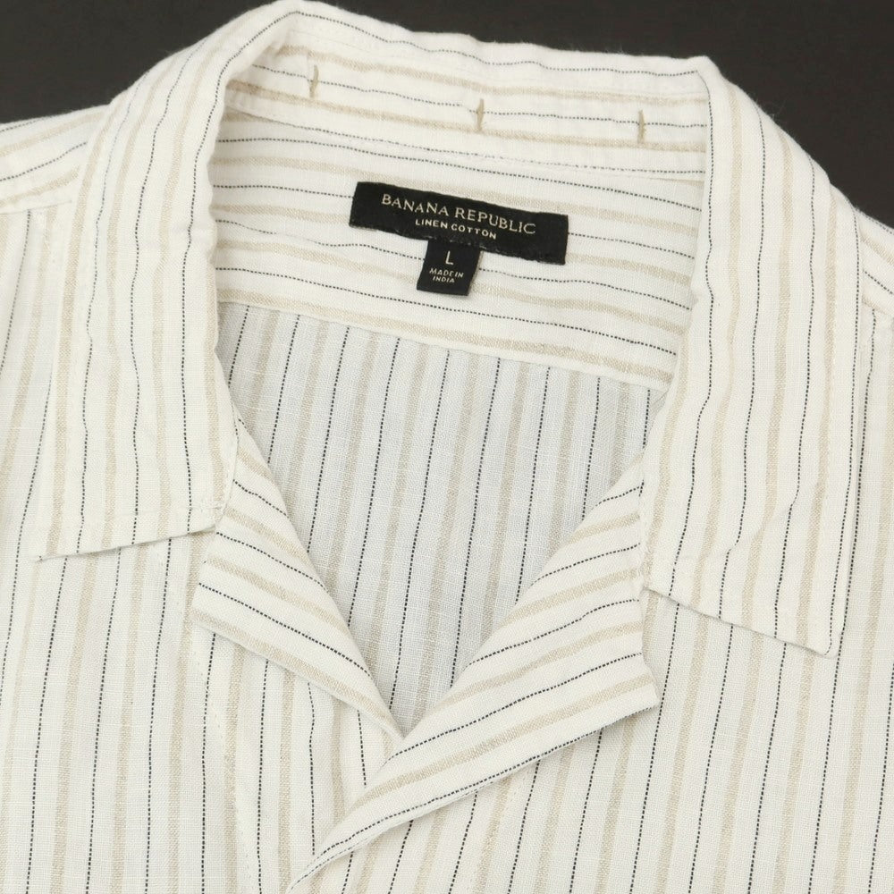 【中古】バナナリパブリック Banana Republic リネンコットン ストライプ オープンカラー 半袖シャツ ホワイトxベージュ【 L 】【 状態ランクB 】【 メンズ 】