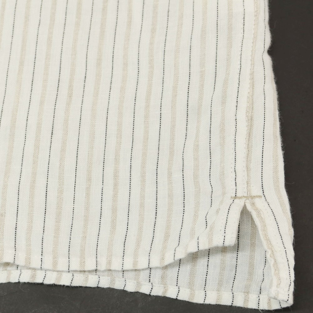 【中古】バナナリパブリック Banana Republic リネンコットン ストライプ オープンカラー 半袖シャツ ホワイトxベージュ【 L 】【 状態ランクB 】【 メンズ 】