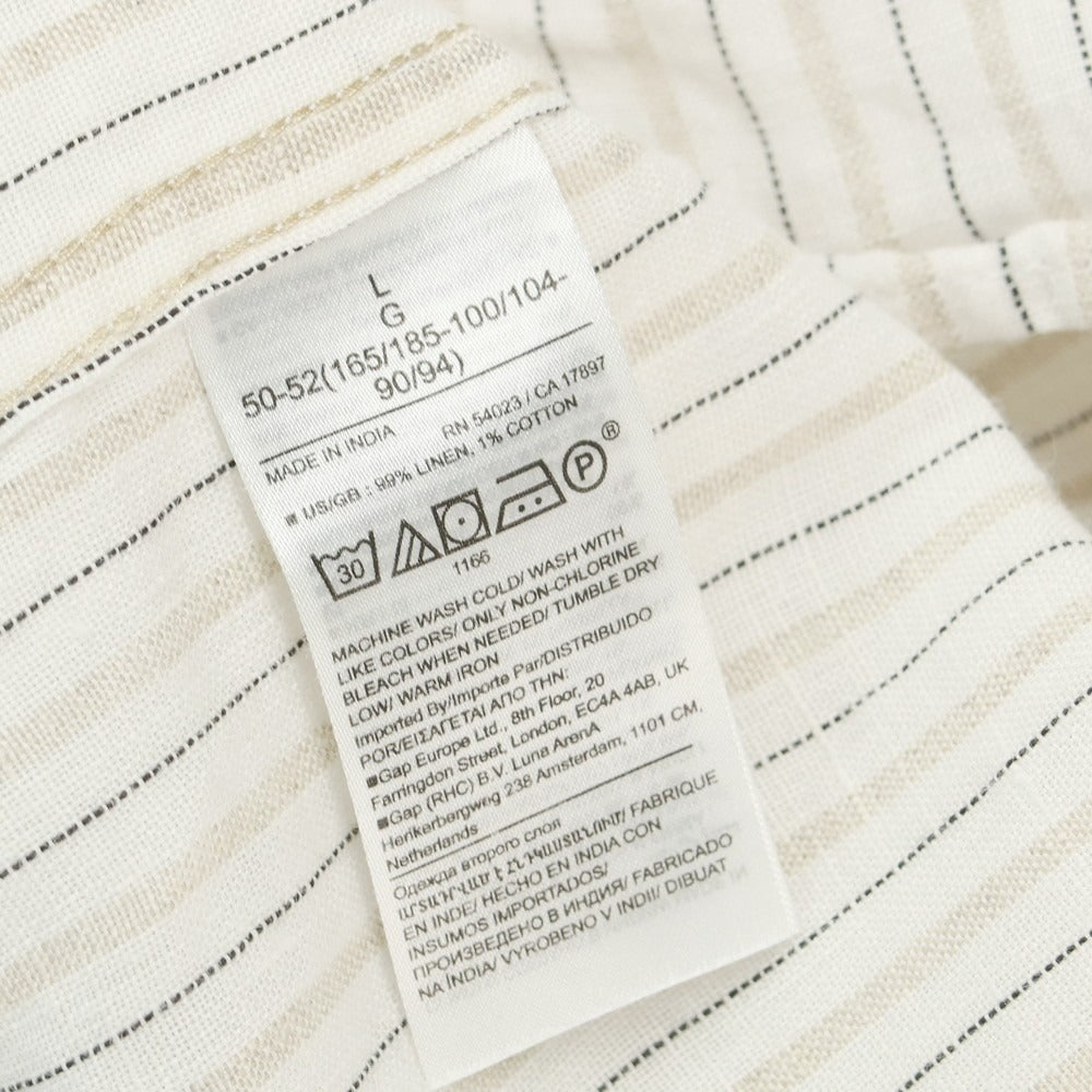 【中古】バナナリパブリック Banana Republic リネンコットン ストライプ オープンカラー 半袖シャツ ホワイトxベージュ【 L 】【 状態ランクB 】【 メンズ 】