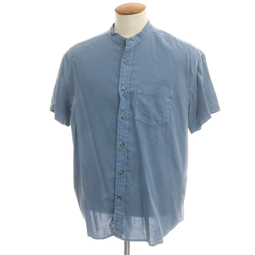 【中古】バナナリパブリック Banana Republic コットン バンドカラー 半袖シャツ スモーキーブルー【 M 】【 状態ランクB 】【 メンズ 】