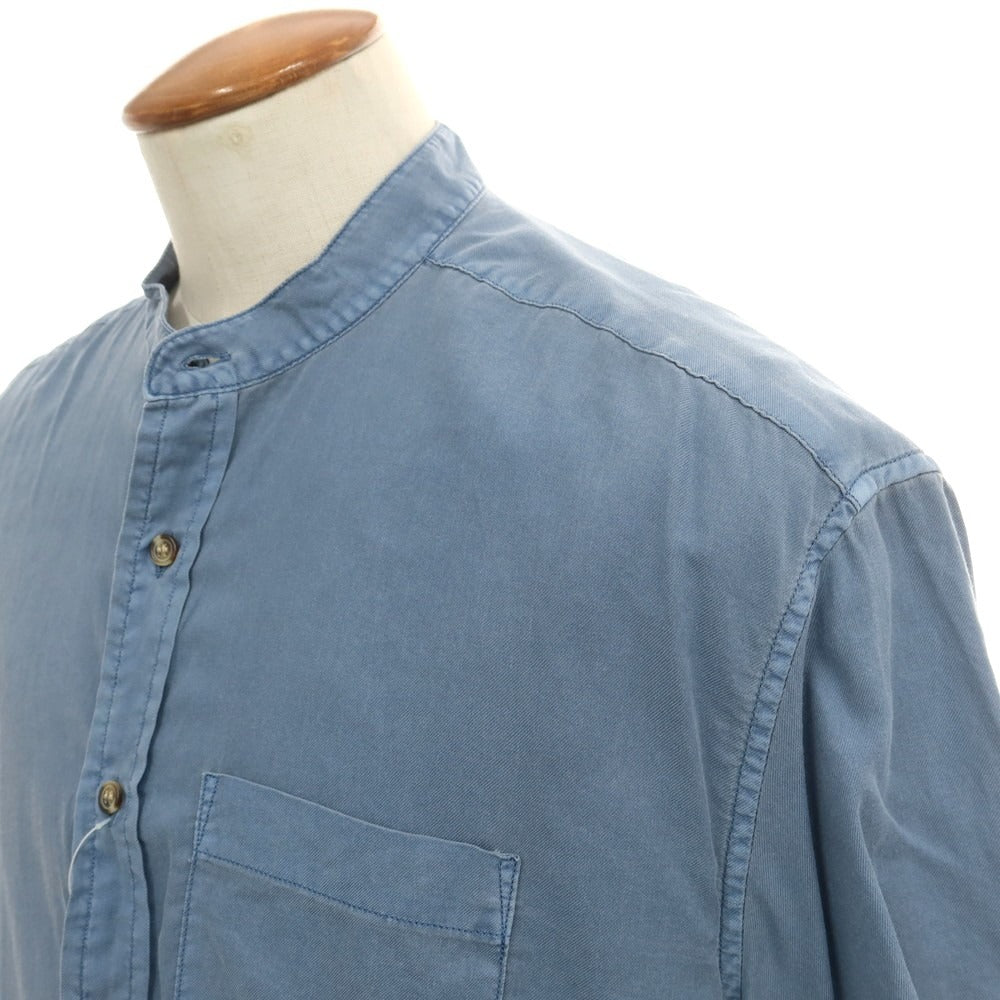 【中古】バナナリパブリック Banana Republic コットン バンドカラー 半袖シャツ スモーキーブルー【 M 】【 状態ランクB 】【 メンズ 】
