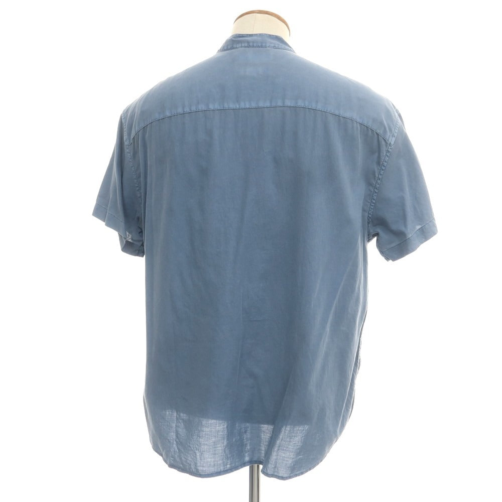【中古】バナナリパブリック Banana Republic コットン バンドカラー 半袖シャツ スモーキーブルー【 M 】【 状態ランクB 】【 メンズ 】