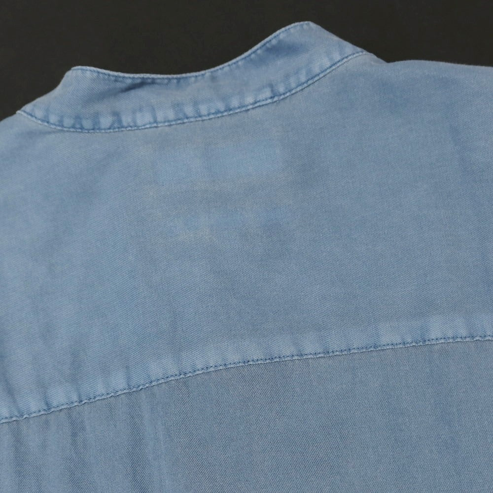 【中古】バナナリパブリック Banana Republic コットン バンドカラー 半袖シャツ スモーキーブルー【 M 】【 状態ランクB 】【 メンズ 】