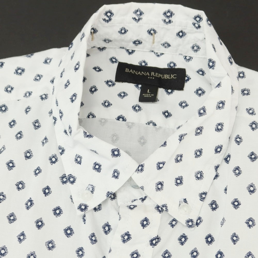 【中古】バナナリパブリック Banana Republic コットン ボタンダウン 半袖シャツ ホワイトxネイビー【 L 】【 状態ランクB 】【 メンズ 】