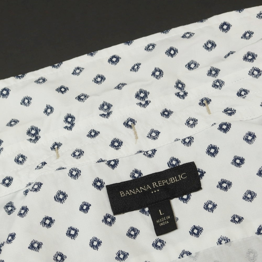 【中古】バナナリパブリック Banana Republic コットン ボタンダウン 半袖シャツ ホワイトxネイビー【 L 】【 状態ランクB 】【 メンズ 】