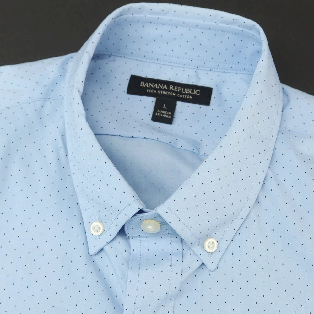 【中古】【未使用】バナナリパブリック Banana Republic ストレッチ コットンポリエステル ピンドット ボタンダウン ドレスシャツ ライトブルーxネイビー【 L 】【 状態ランクS 】【 メンズ 】