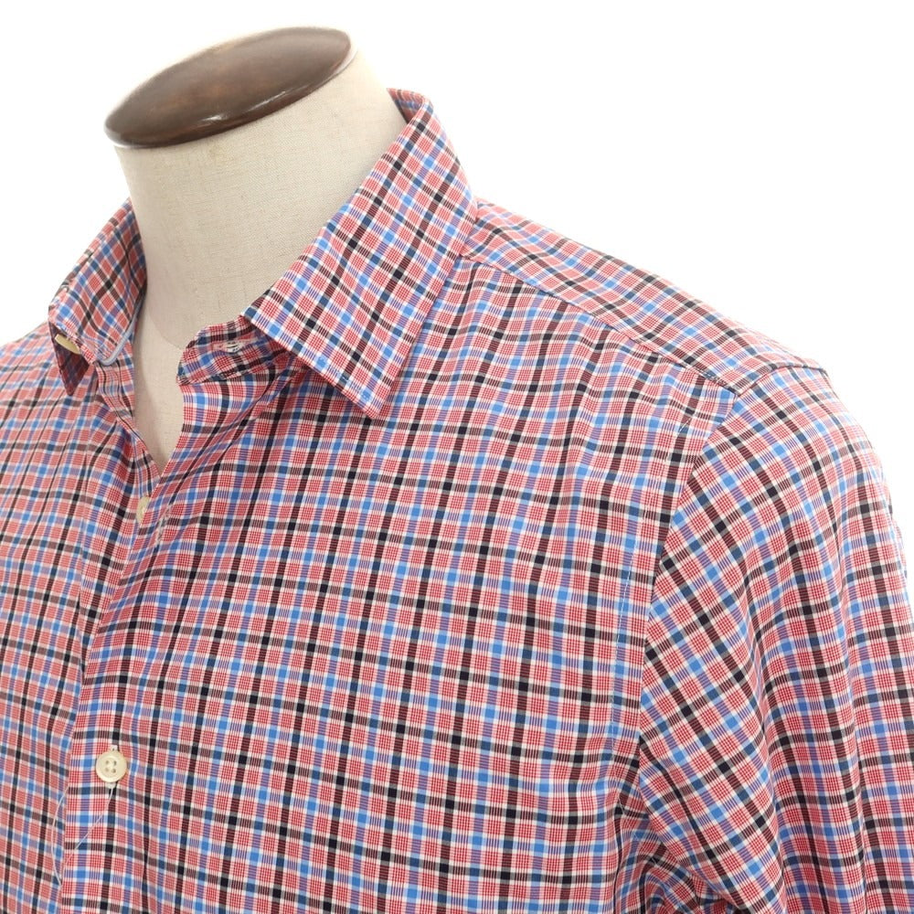 【中古】【未使用】バナナリパブリック Banana Republic コットン チェック レギュラーカラー カジュアルシャツ レッドxブルー【 L 】【 状態ランクS 】【 メンズ 】