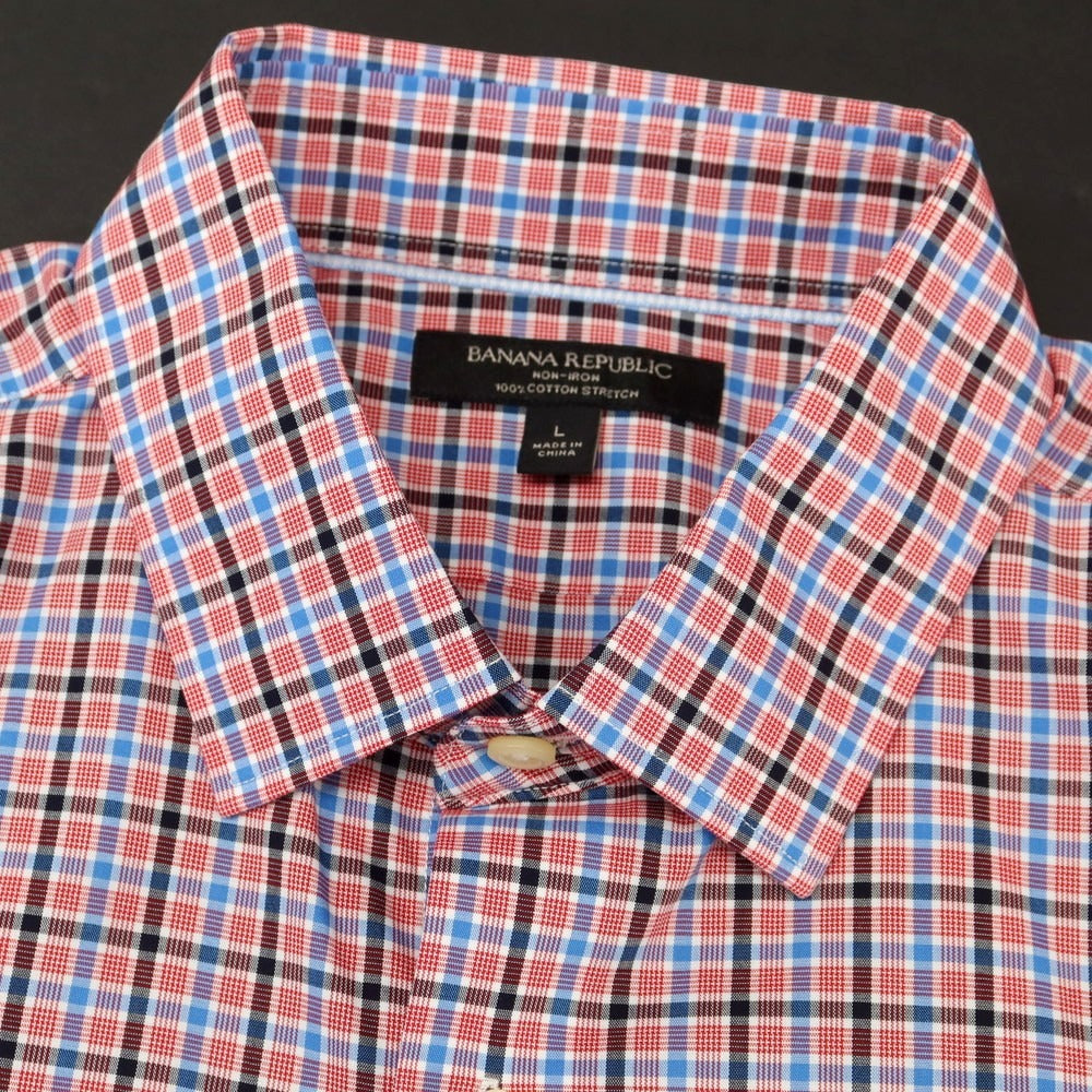 【中古】【未使用】バナナリパブリック Banana Republic コットン チェック レギュラーカラー カジュアルシャツ レッドxブルー【 L 】【 状態ランクS 】【 メンズ 】