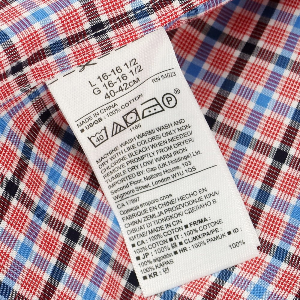 【中古】【未使用】バナナリパブリック Banana Republic コットン チェック レギュラーカラー カジュアルシャツ レッドxブルー【 L 】【 状態ランクS 】【 メンズ 】