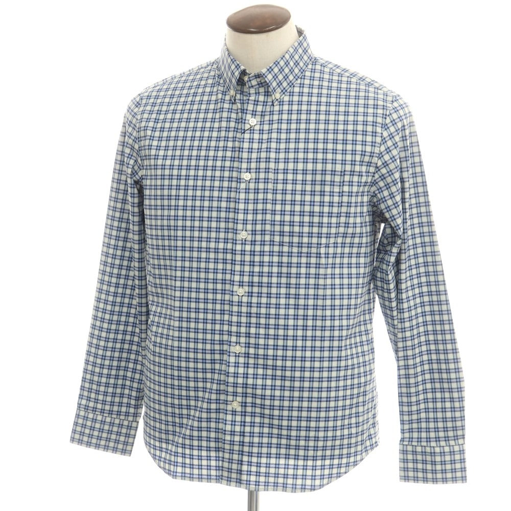 【中古】【未使用】バナナリパブリック Banana Republic ストレッチ コットンポリエステル チェック ボタンダウン カジュアルシャツ ライトアッシュグリーン系xスマルトブルー【 L 】【 状態ランクS 】【 メンズ 】